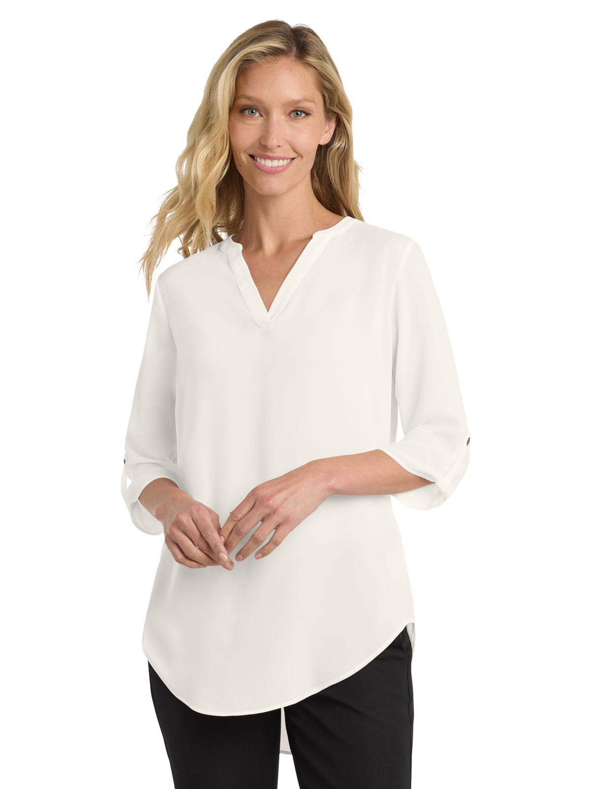 Women's Pocketless 3/4-Sleeve Blouse - LW701 - Ivory Chiffon