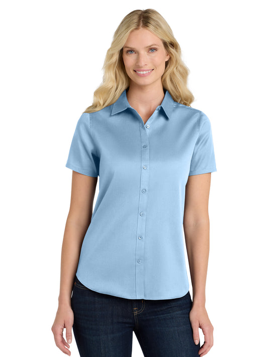 Women's Short Sleeve Button Up Shirt - LW809 - Cloud Blue