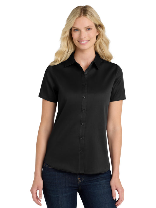 Women's Short Sleeve Button Up Shirt - LW809 - Deep Black