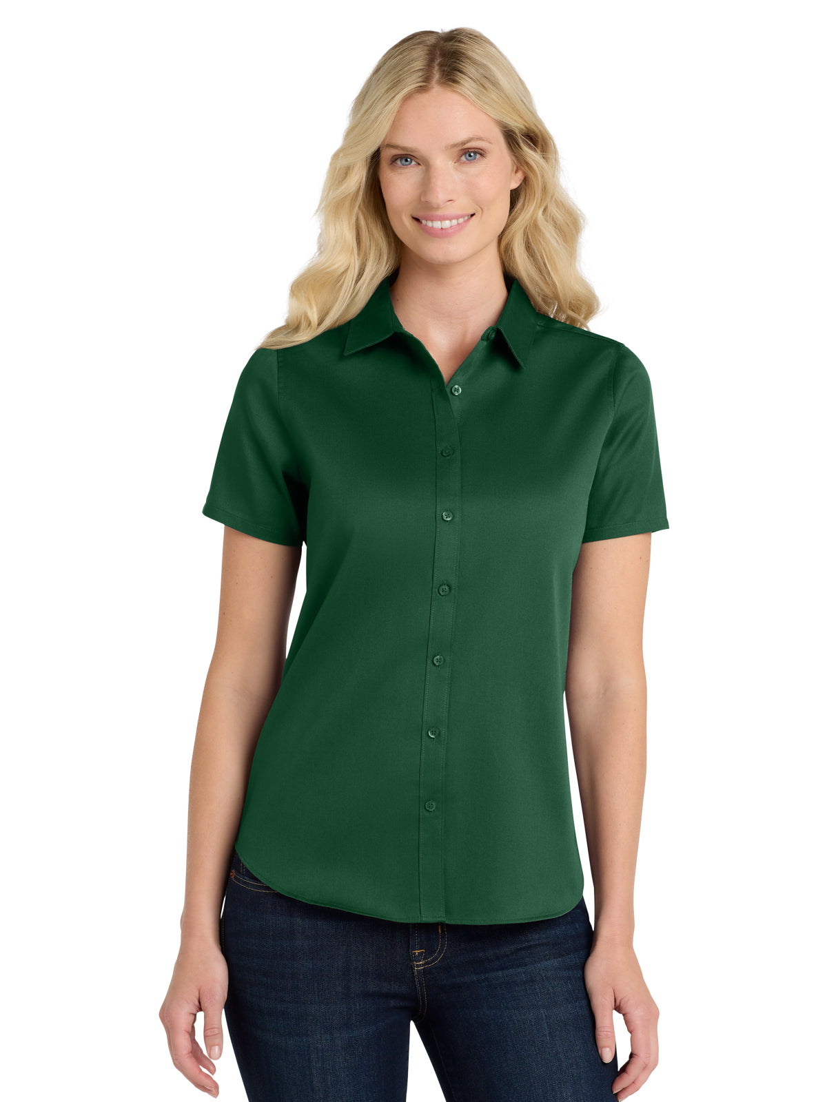 Women's Short Sleeve Button Up Shirt - LW809 - Dark Green