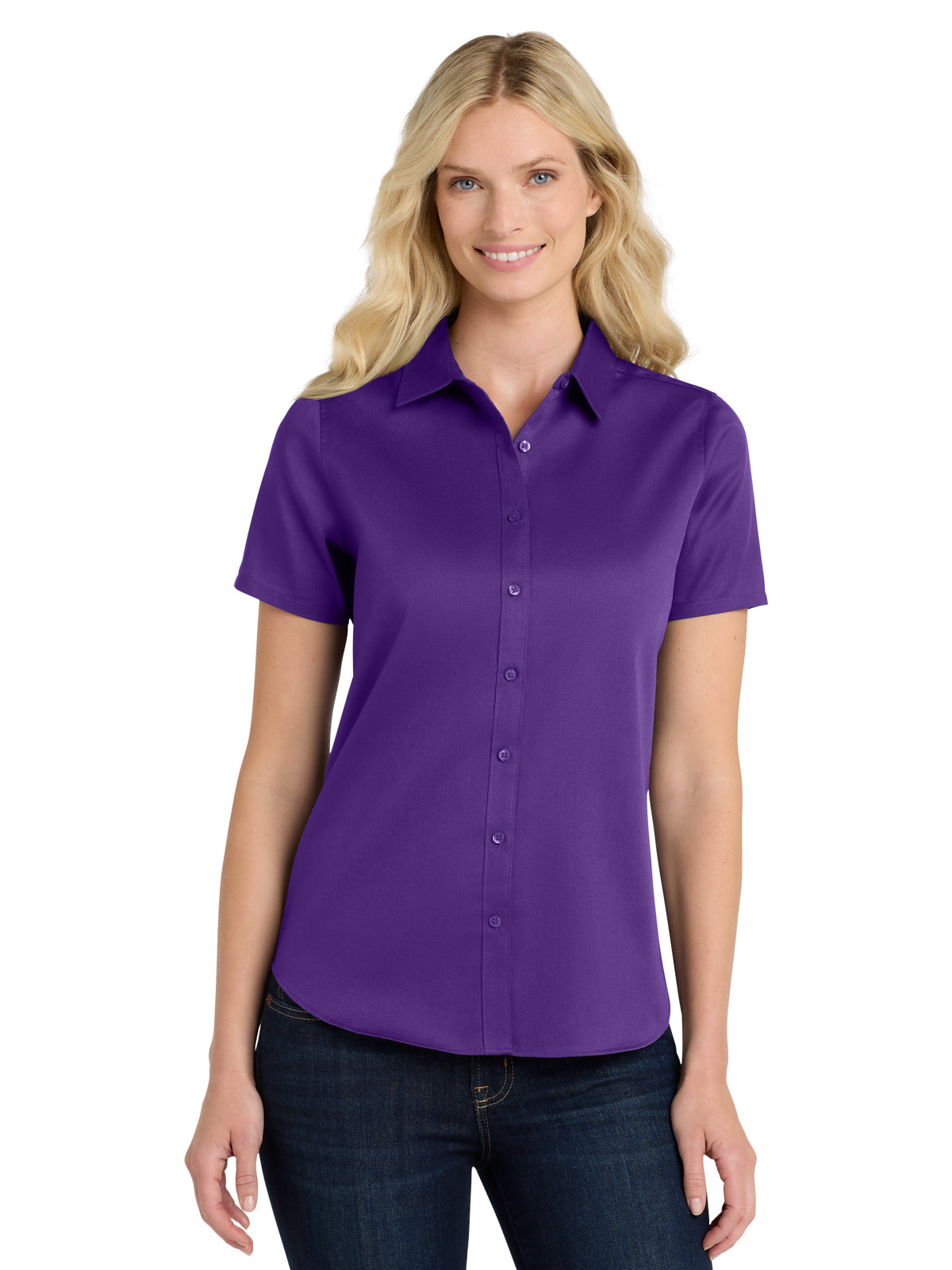 Women's Short Sleeve Button Up Shirt - LW809 - Purple