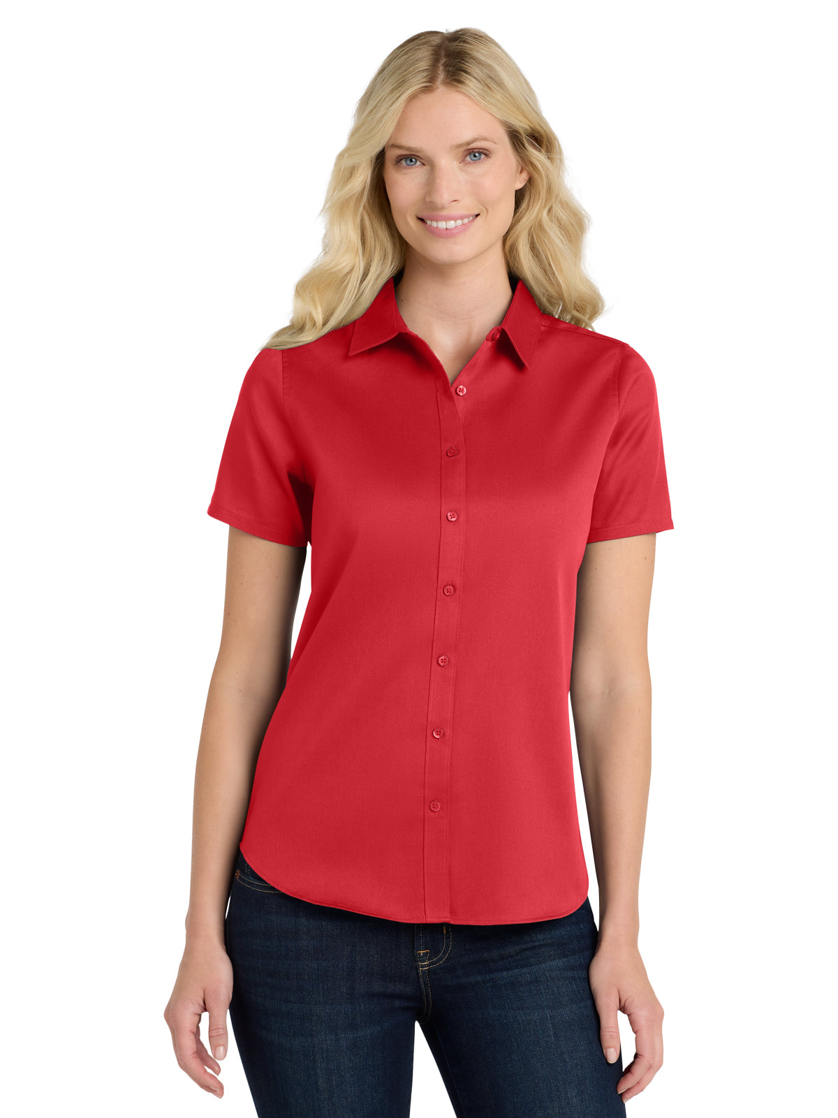 Women's Short Sleeve Button Up Shirt - LW809 - Rich Red