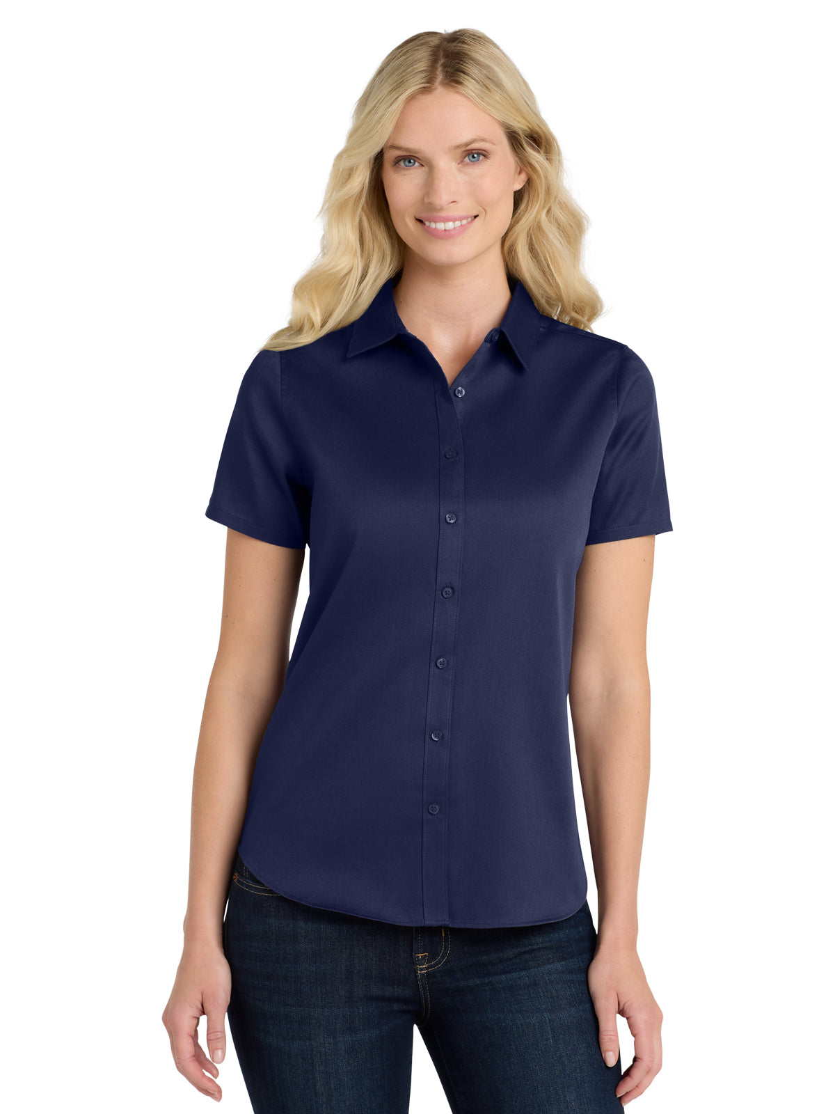 Women's Short Sleeve Button Up Shirt - LW809 - True Navy