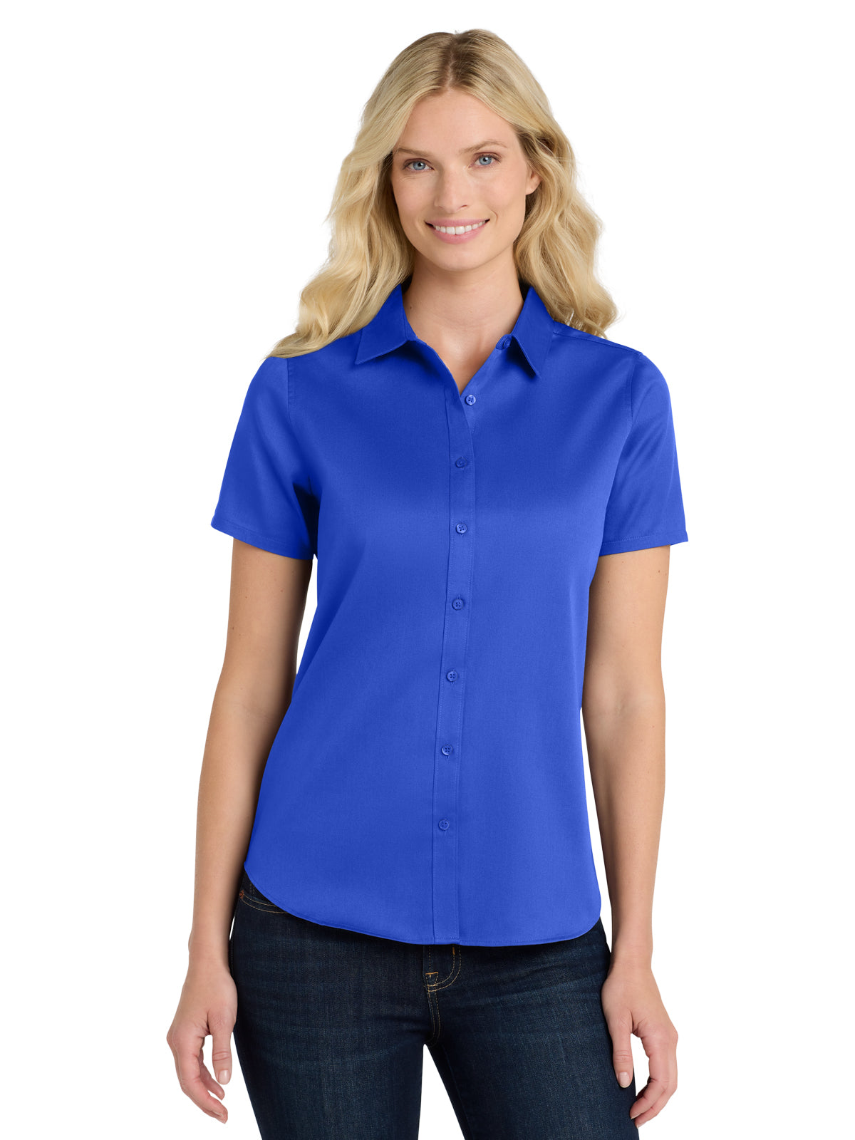Women's Short Sleeve Button Up Shirt - LW809 - True Royal
