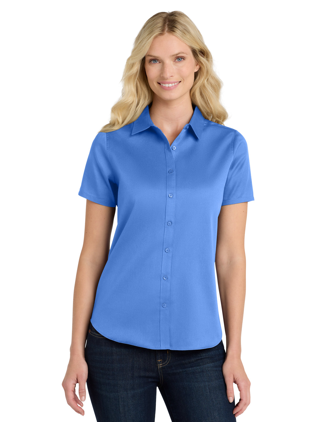 Women's Short Sleeve Button Up Shirt - LW809 - Ultramarine Blue