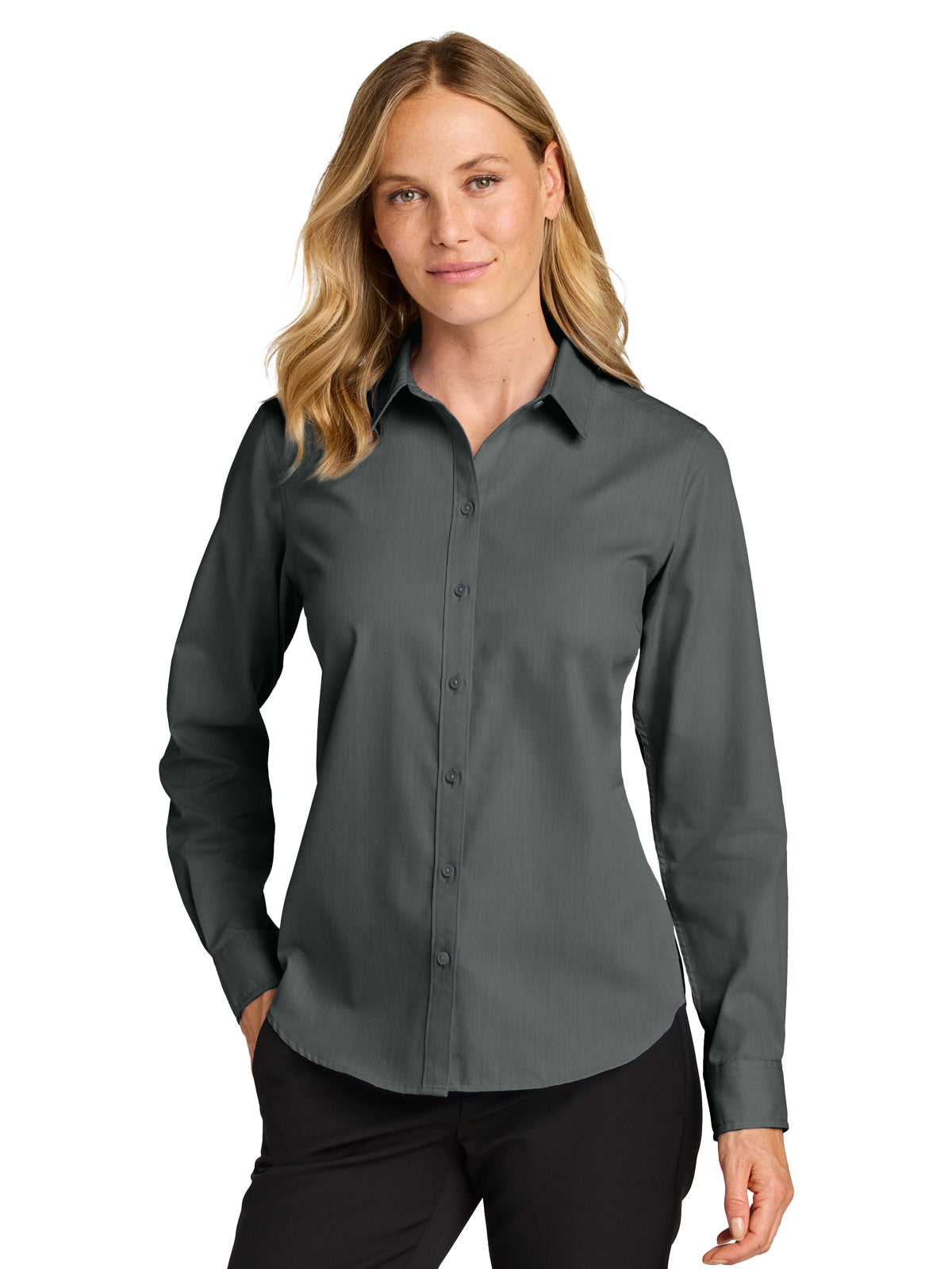 Women’s Long Sleeve Nailhead Easy Care Shirt - LW816 - Deep Black