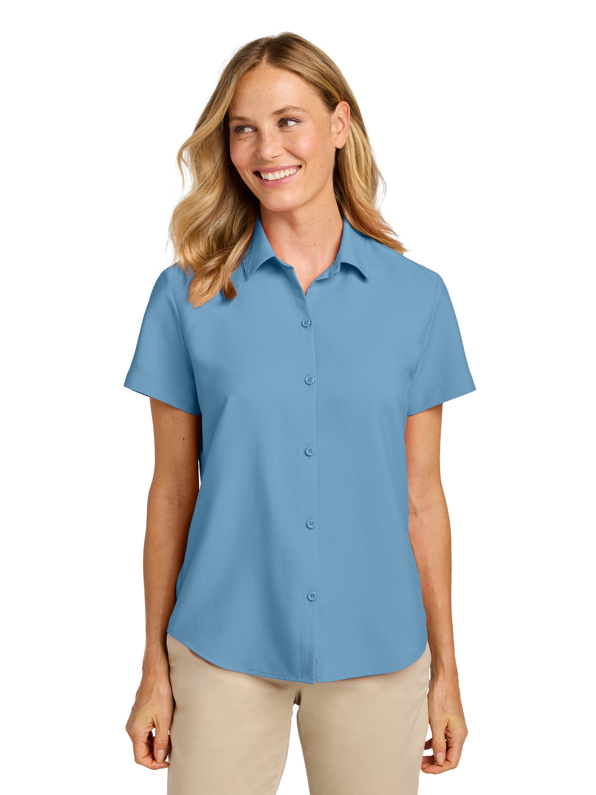 Women's Short Sleeve UV Dockside Shirt - LW963 - Carolina Blue