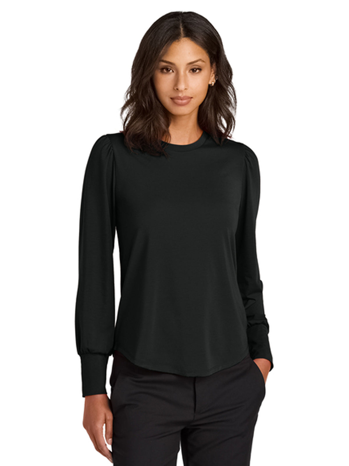 Women’s Stretch Jersey Long Sleeve Blouson Top - MM1019 - Deep Black