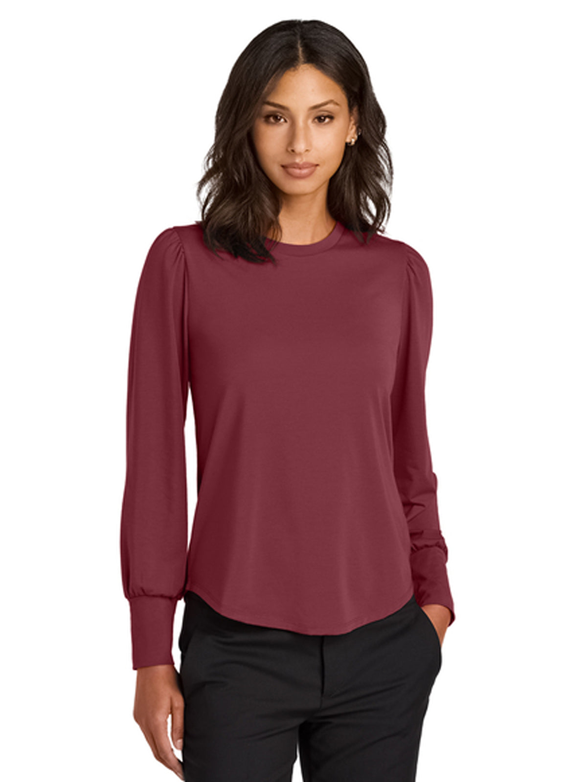 Women’s Stretch Jersey Long Sleeve Blouson Top - MM1019 - Rosewood