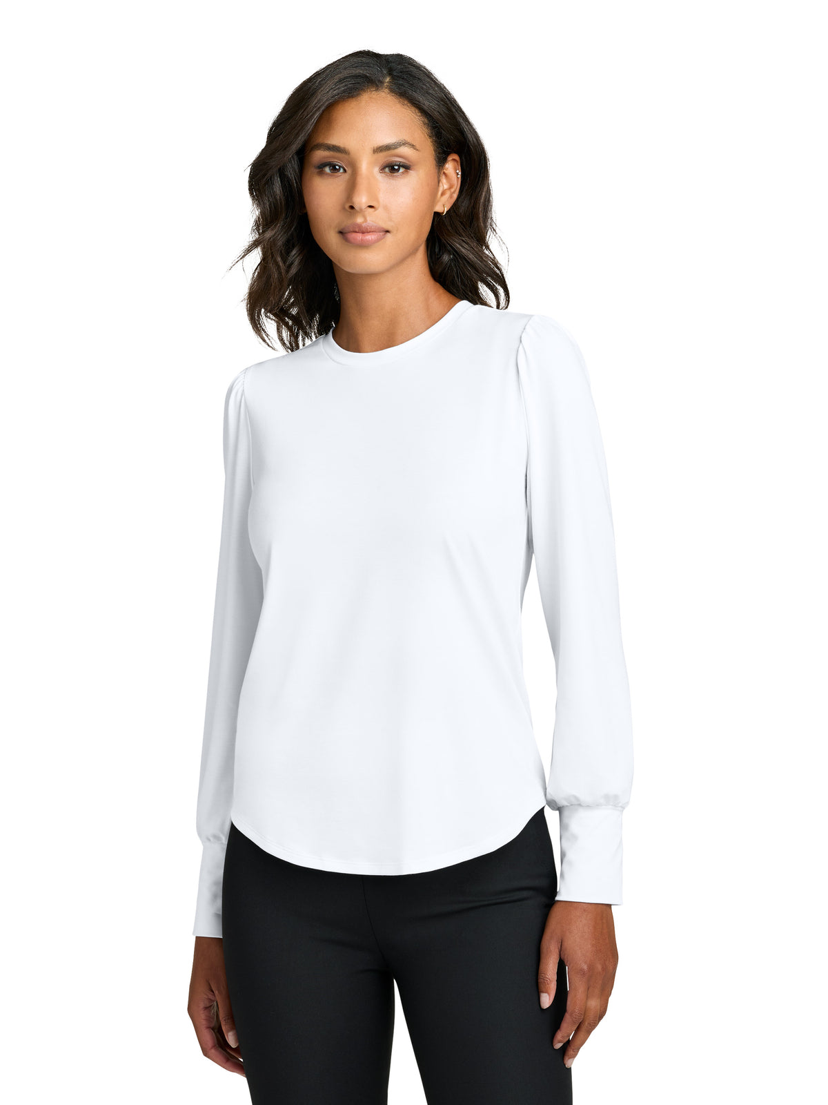 Women’s Stretch Jersey Long Sleeve Blouson Top - MM1019 - White
