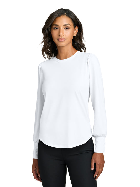 Women’s Stretch Jersey Long Sleeve Blouson Top - MM1019 - White