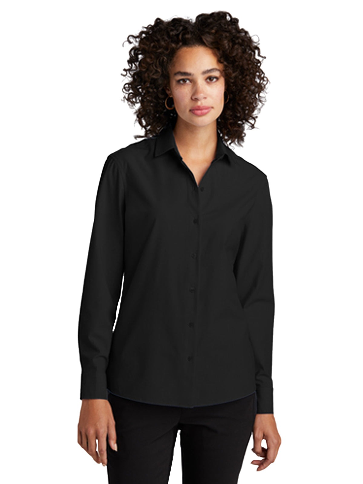 Women's Pocketless Long Sleeve Woven Shirt - MM2001 - Deep Black