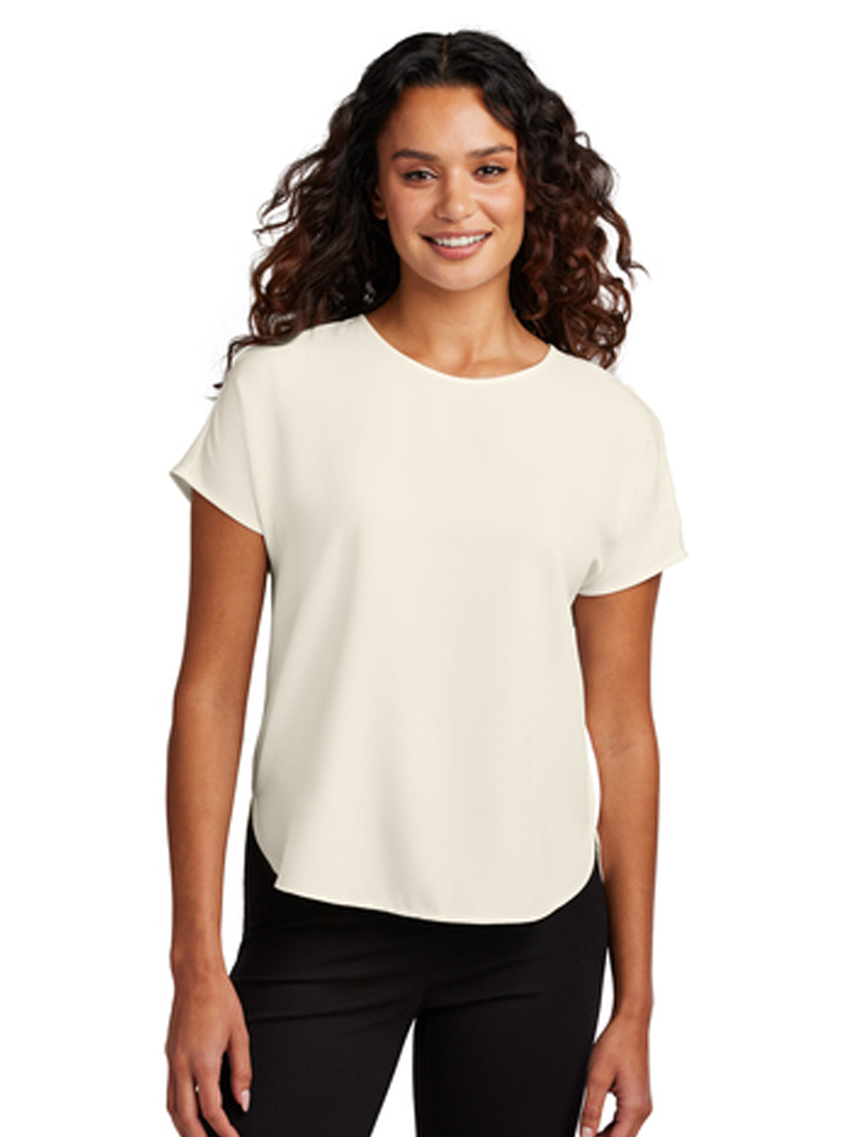 Women's Pocketless Stretch Crepe Crew Top - MM2015 - Ivory Chiffon