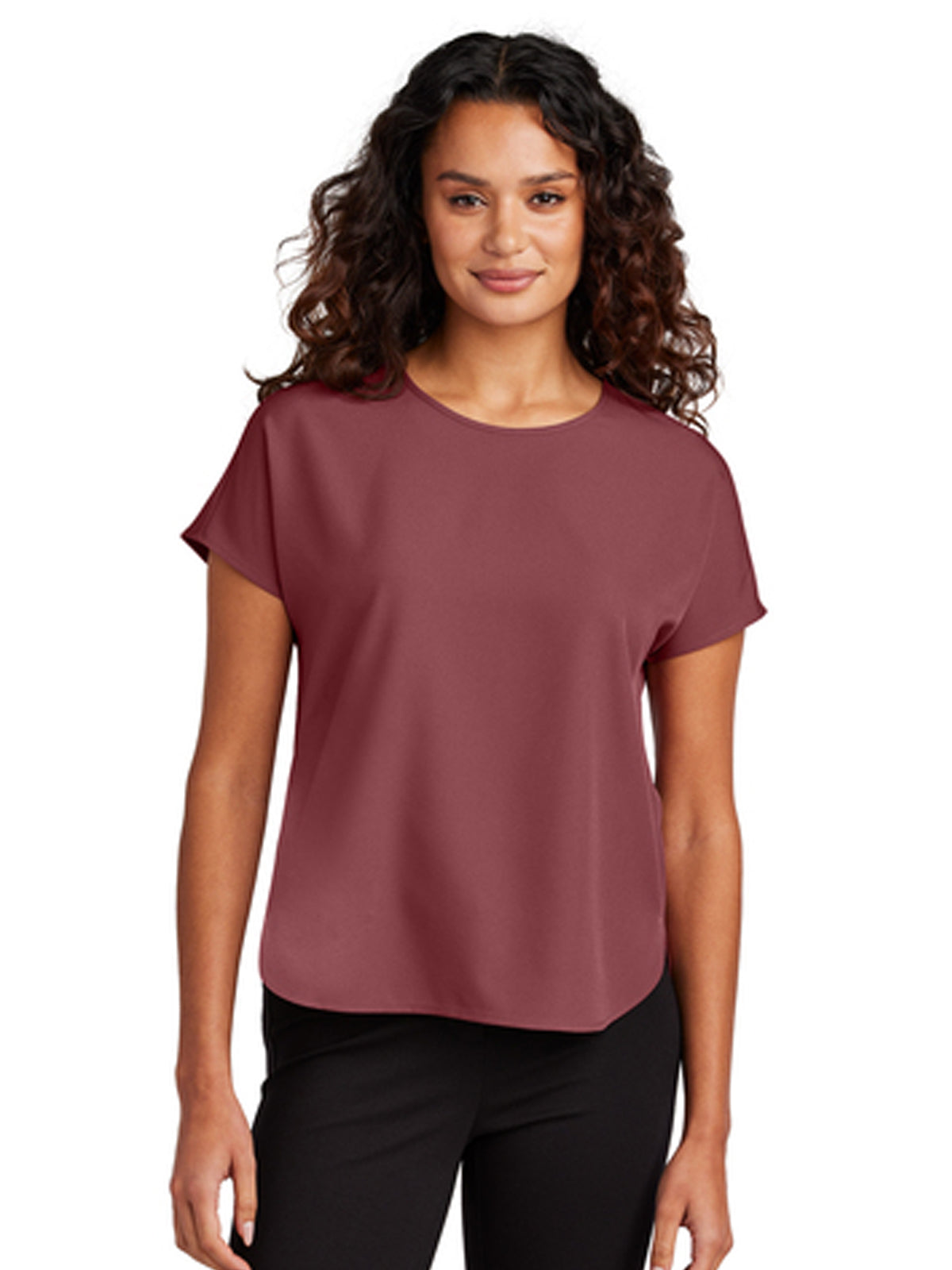 Women's Pocketless Stretch Crepe Crew Top - MM2015 - Rosewood