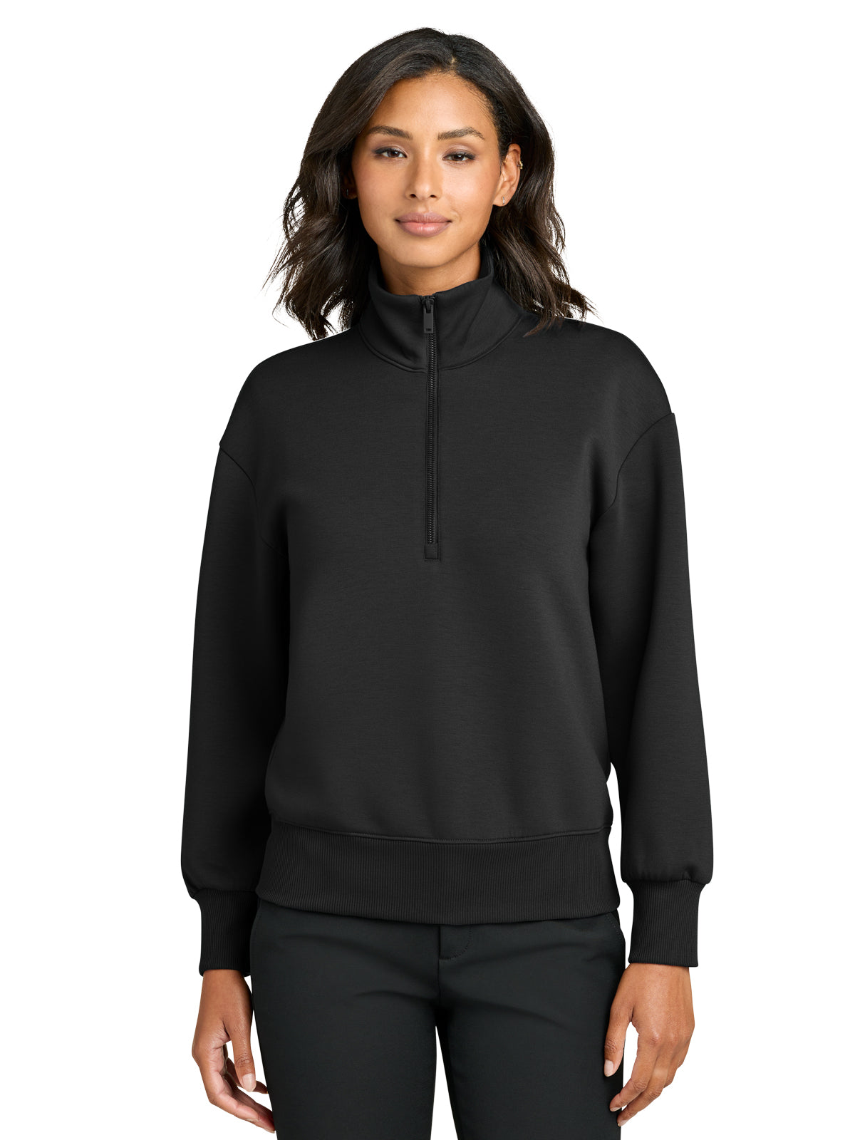 Women's Pocketless Soft Spacer 1/4-Zip Sweatshirt - MM3101 - Deep Black