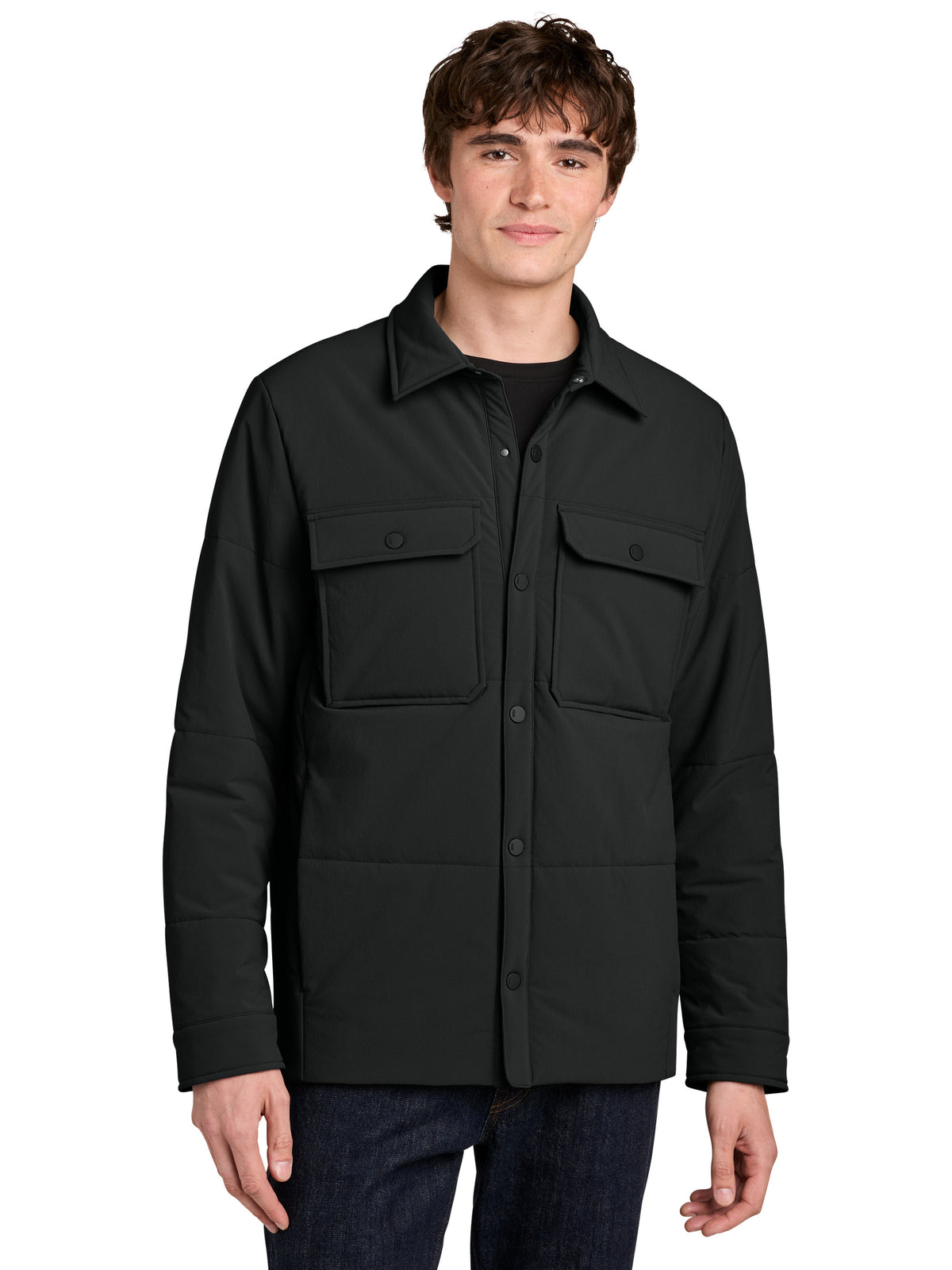 Men's Sashiko Stretch Puffy Shacket - MRA444 - Pitch Black