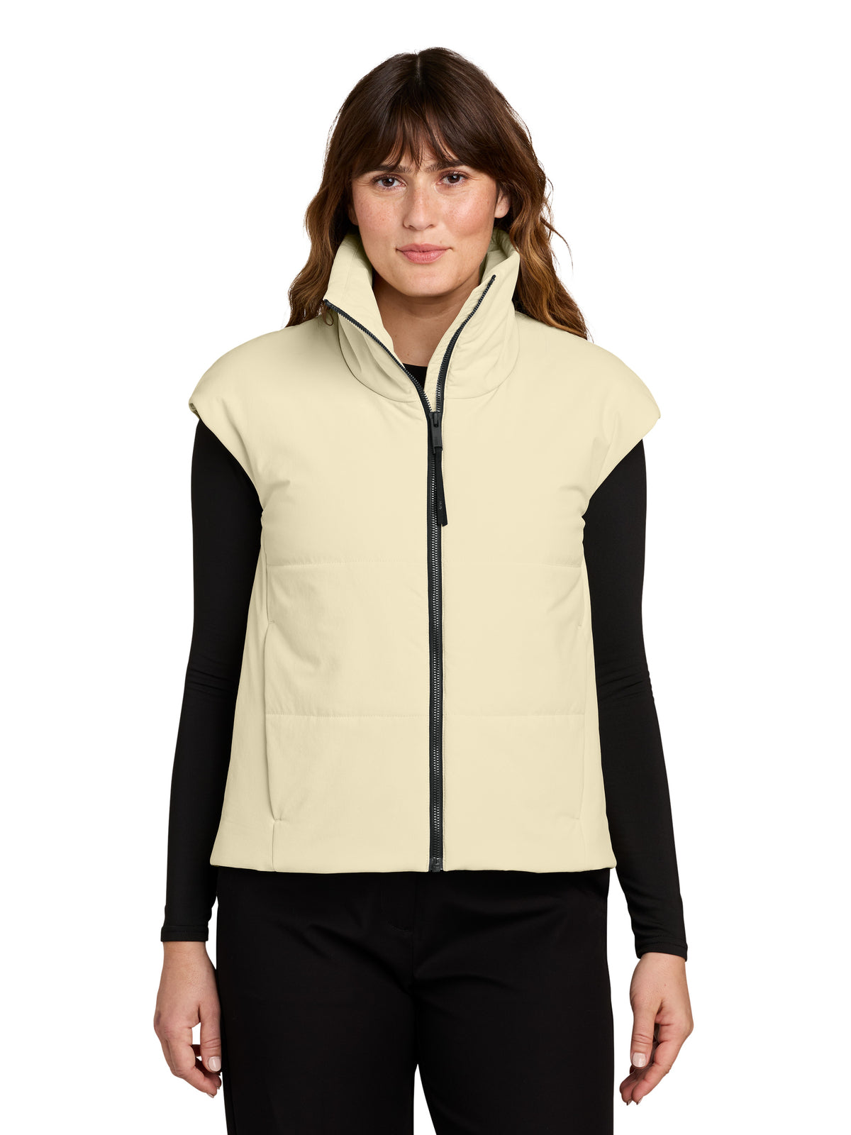 Women's Sashiko Stretch Puffy Vest - MRAW442 - Alabaster