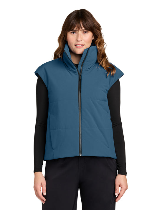 Women's Sashiko Stretch Puffy Vest - MRAW442 - Deep Lake