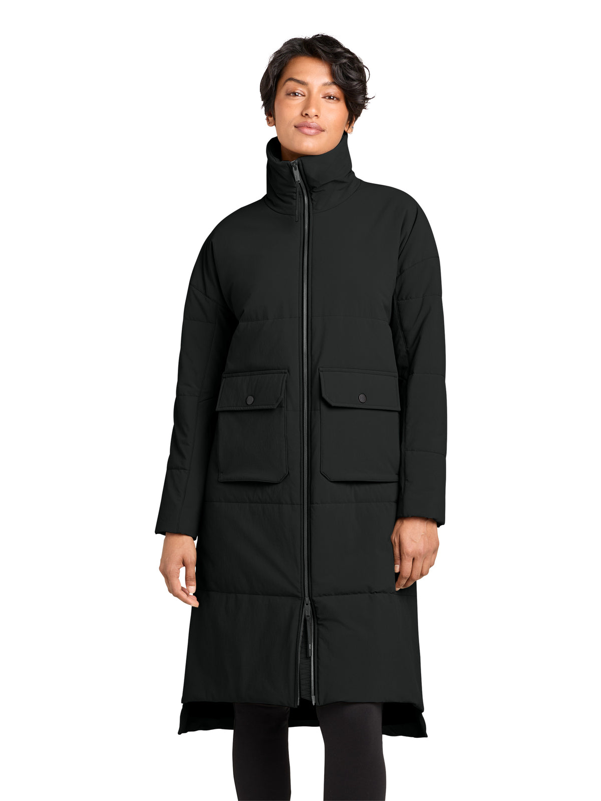 Women's Sashiko Stretch Puffy Long Jacket - MRAW445 - Pitch Black