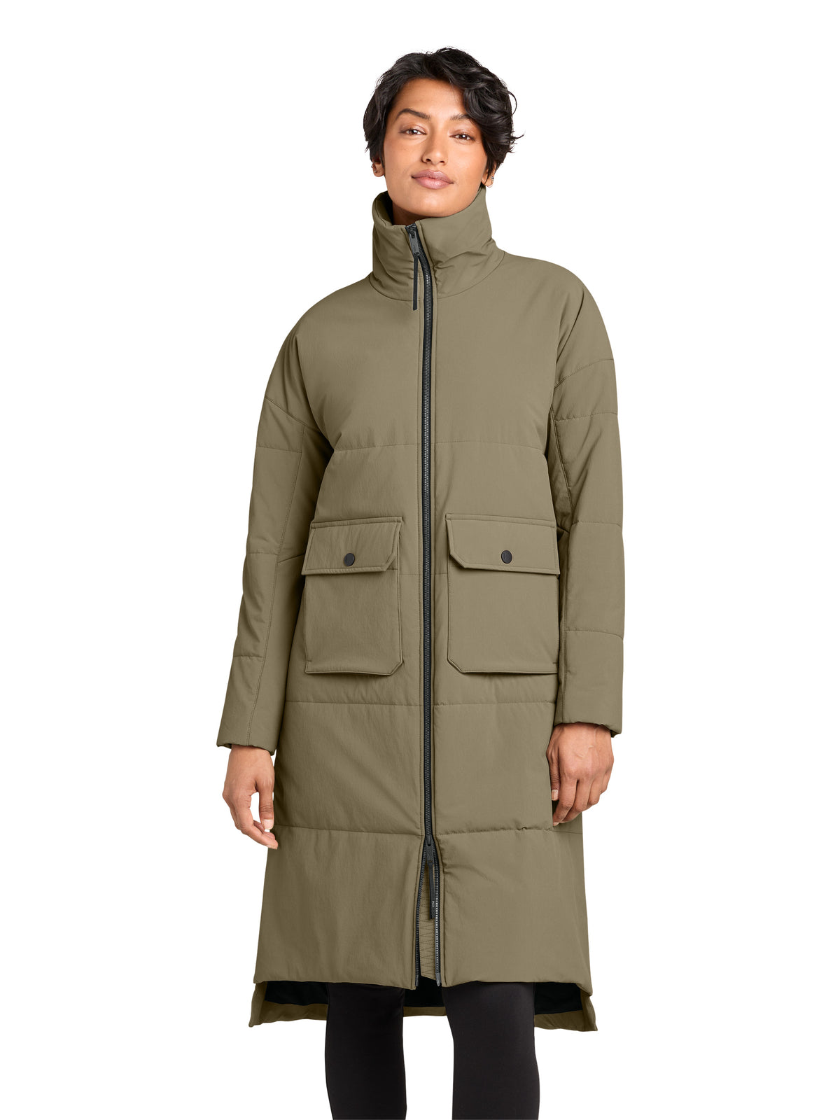Women's Sashiko Stretch Puffy Long Jacket - MRAW445 - Truffle