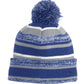 Unisex Heathered Stripe Sideline Beanie - NE902 - Royal/ Grey