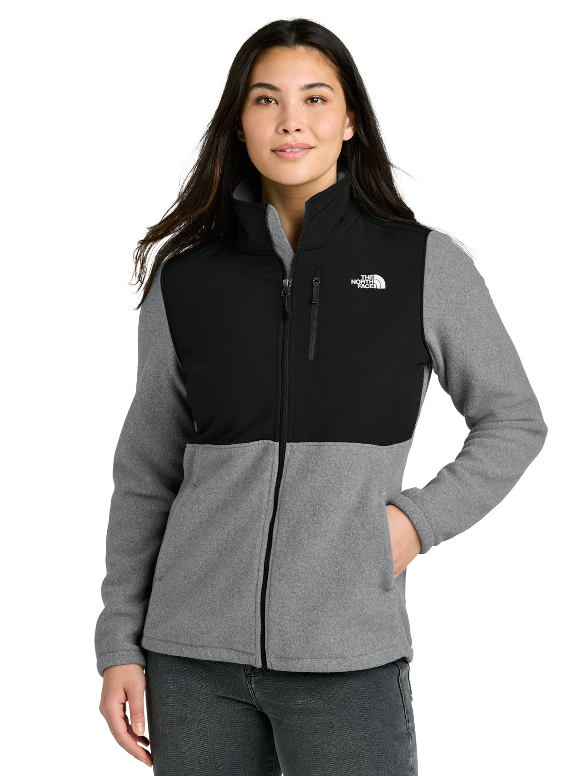 Women's 3-Pocket Full-Zip Fleece Jacket - NF0A8BUR - TNF Medium Grey Heather/ TNF Black