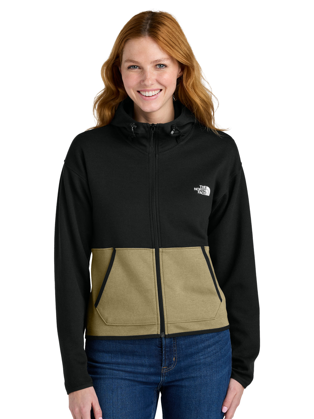 Women's Two-Pocket Double-Knit Full-Zip Hoodie - NF0A8BUT - Khaki Stone/TNF Black