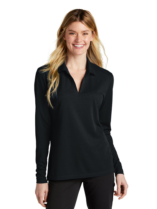Women's Pocketless Micor Pique Long Sleeve Polo - NKDC2105 - Black