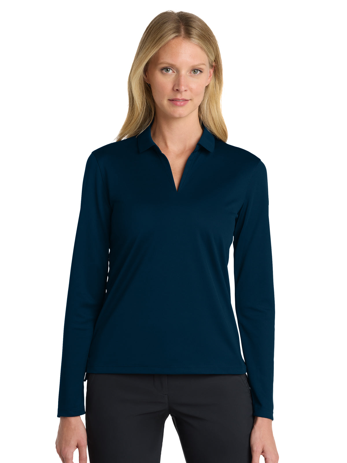 Women's Pocketless Micor Pique Long Sleeve Polo - NKDC2105 - Navy
