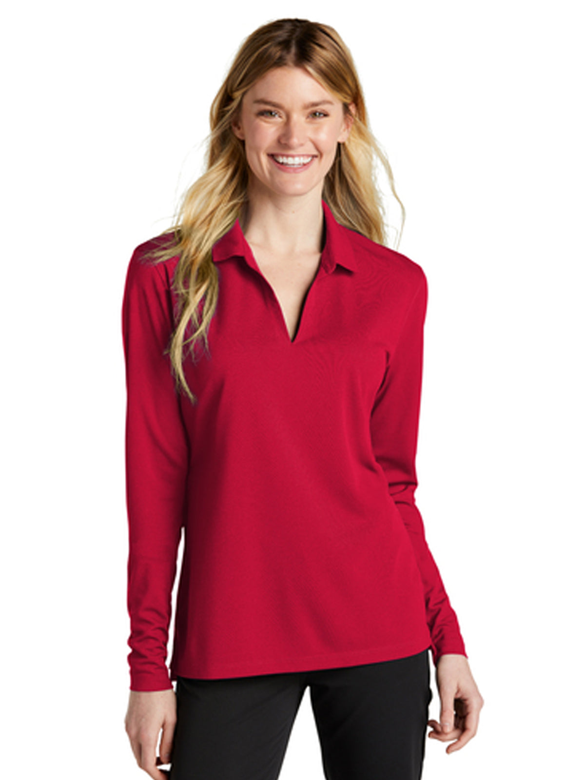 Women's Pocketless Micor Pique Long Sleeve Polo - NKDC2105 - University Red