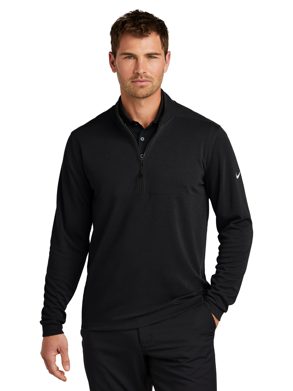 Men's Textured 1/2-Zip Cover-Up - NKDX6702 - Black