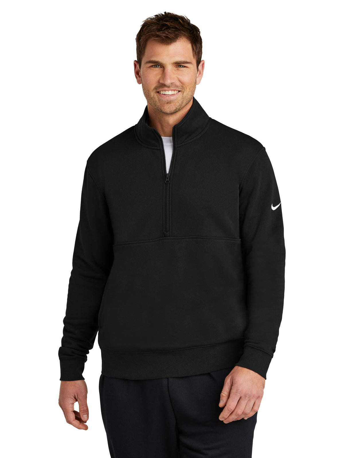 Men's Two-Pocket Club Fleece Sleeve Swoosh 1/2-Zip - NKDX6718 - Black