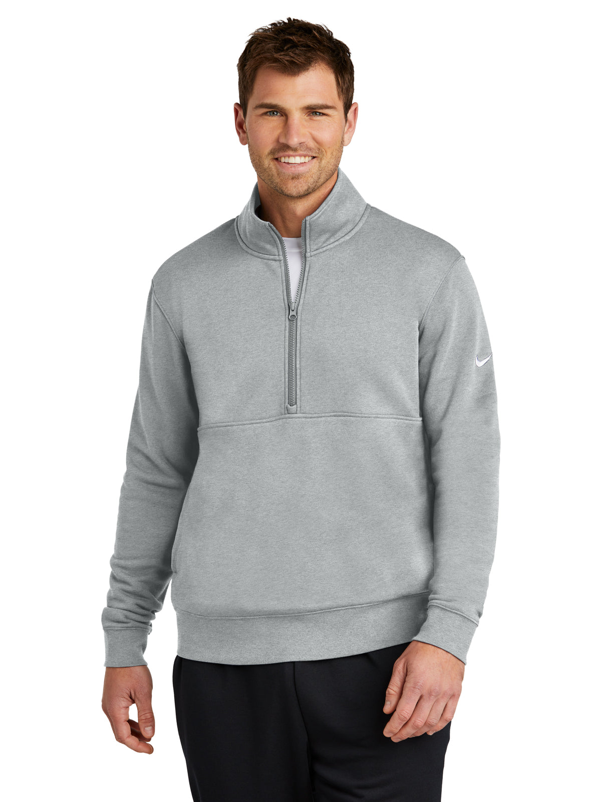 Men's Two-Pocket Club Fleece Sleeve Swoosh 1/2-Zip - NKDX6718 - Dark Grey Heather
