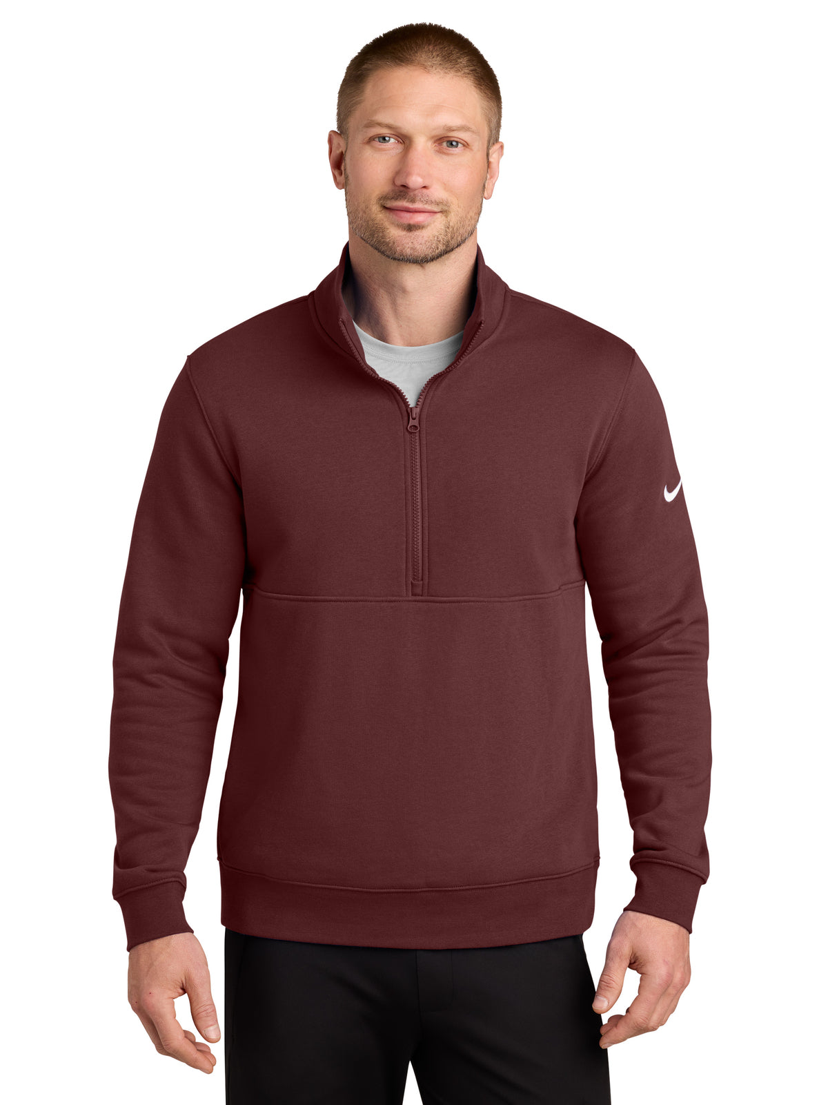 Men's Two-Pocket Club Fleece Sleeve Swoosh 1/2-Zip - NKDX6718 - Dark Team Red