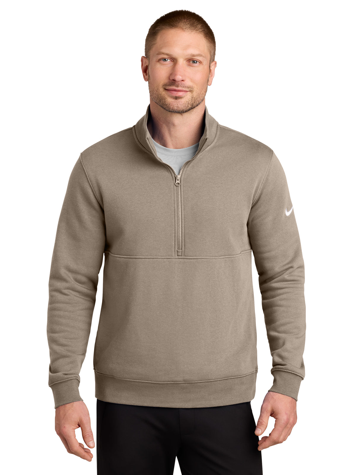 Men's Two-Pocket Club Fleece Sleeve Swoosh 1/2-Zip - NKDX6718 - Khaki