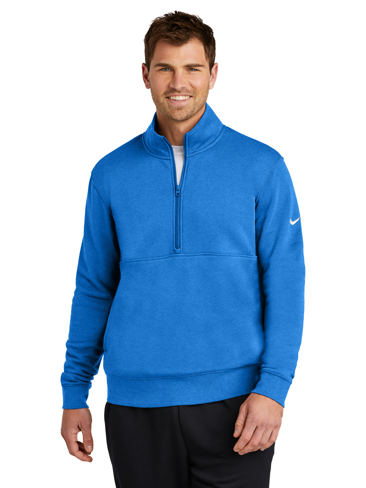 Men's Two-Pocket Club Fleece Sleeve Swoosh 1/2-Zip - NKDX6718 - Light Game Royal Heather