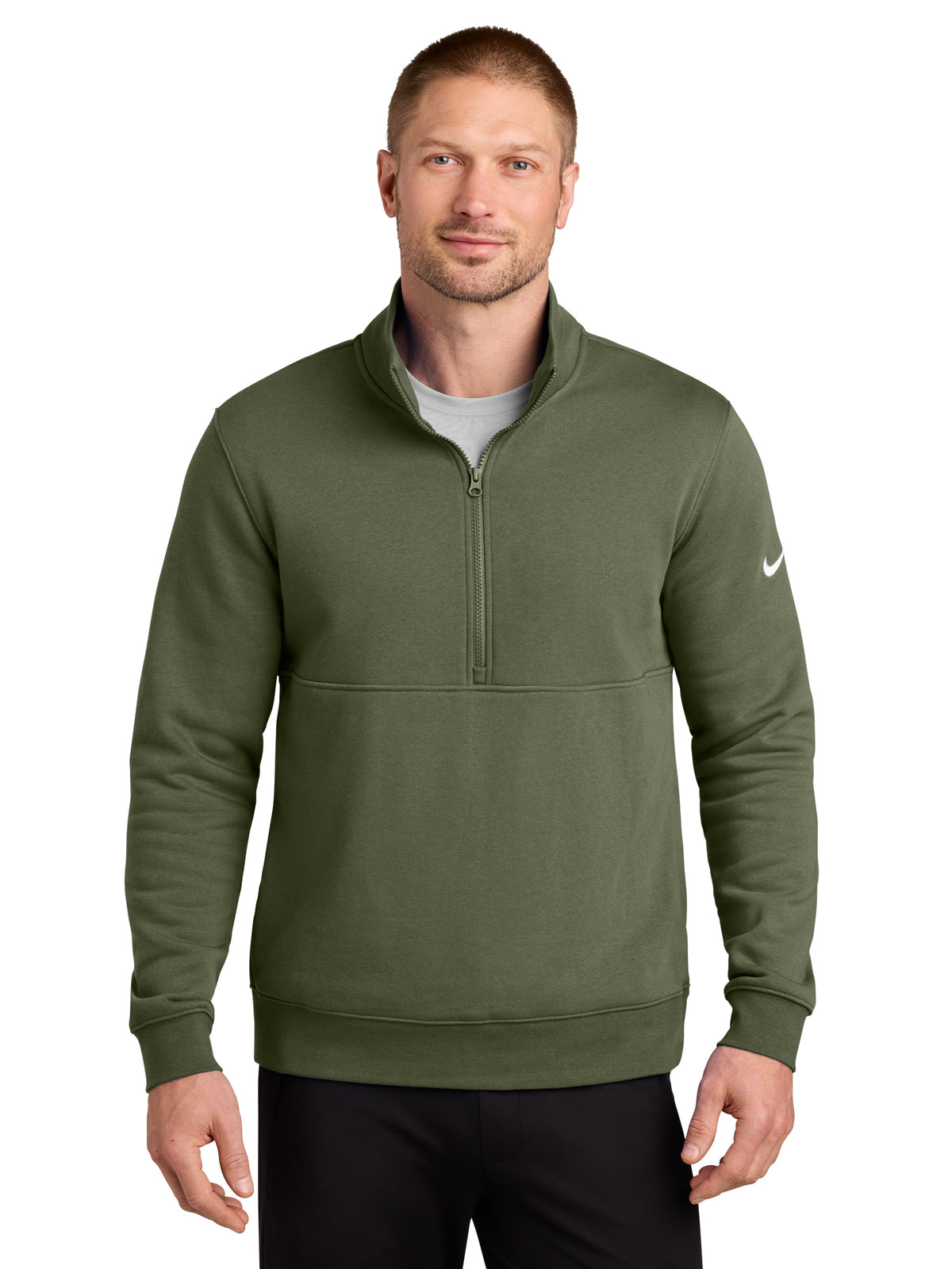 Men's Two-Pocket Club Fleece Sleeve Swoosh 1/2-Zip - NKDX6718 - Medium Olive