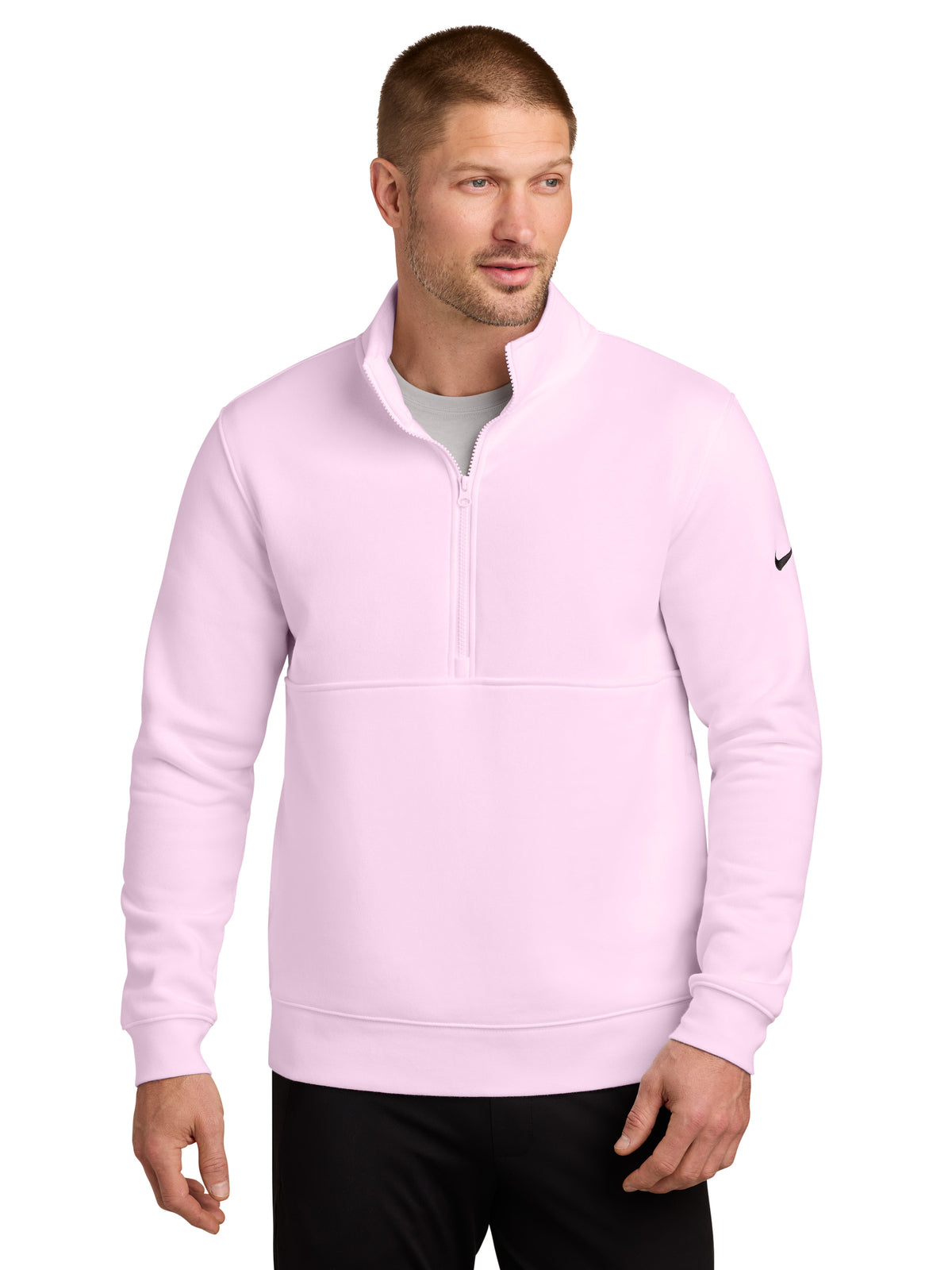 Men's Two-Pocket Club Fleece Sleeve Swoosh 1/2-Zip - NKDX6718 - Pink Foam