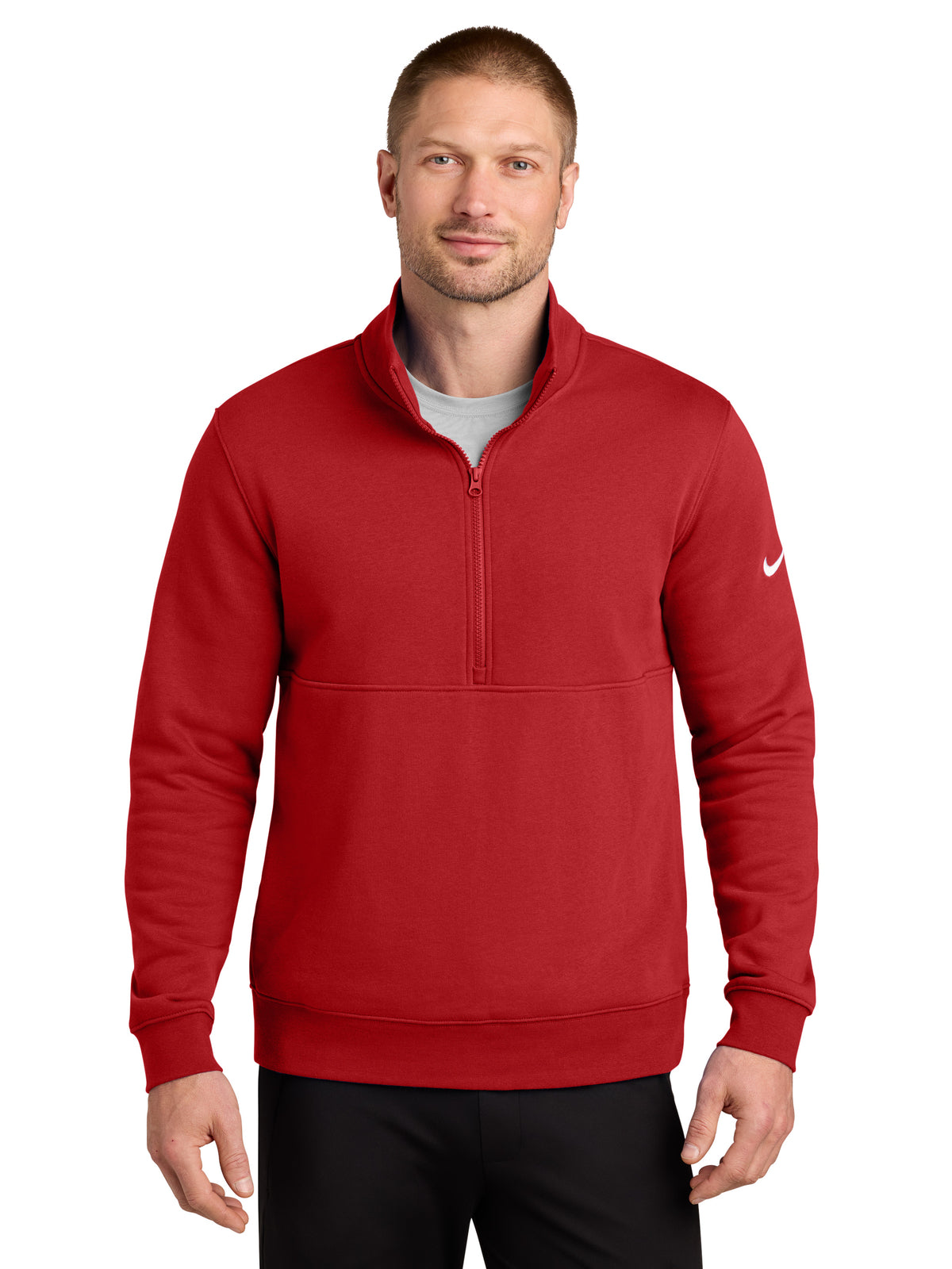 Men's Two-Pocket Club Fleece Sleeve Swoosh 1/2-Zip - NKDX6718 - University Red
