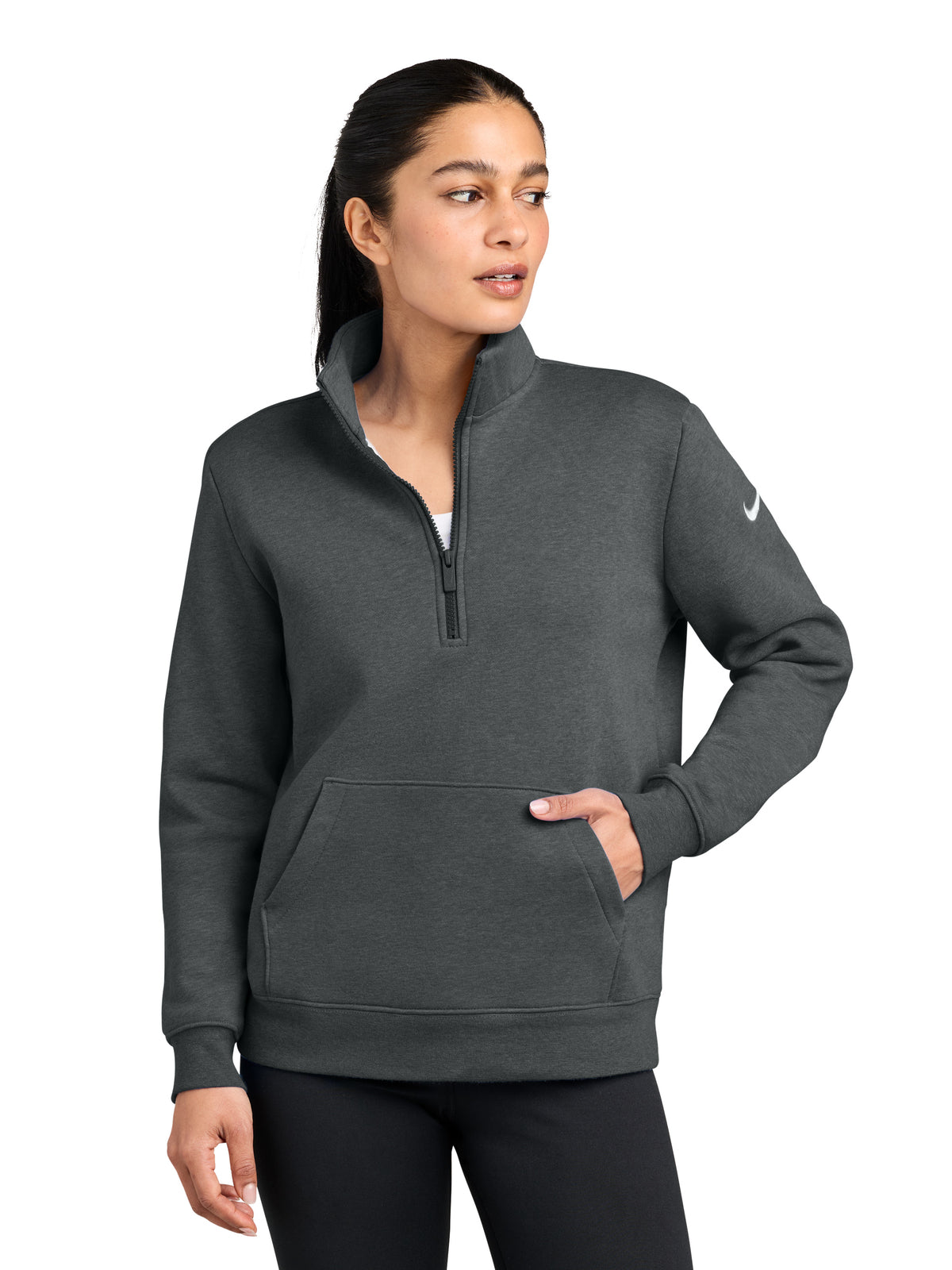 Ladies Club Fleece Sleeve Swoosh 1/2-Zip Sweatshirt - NKDX6720 - Charcoal Heather