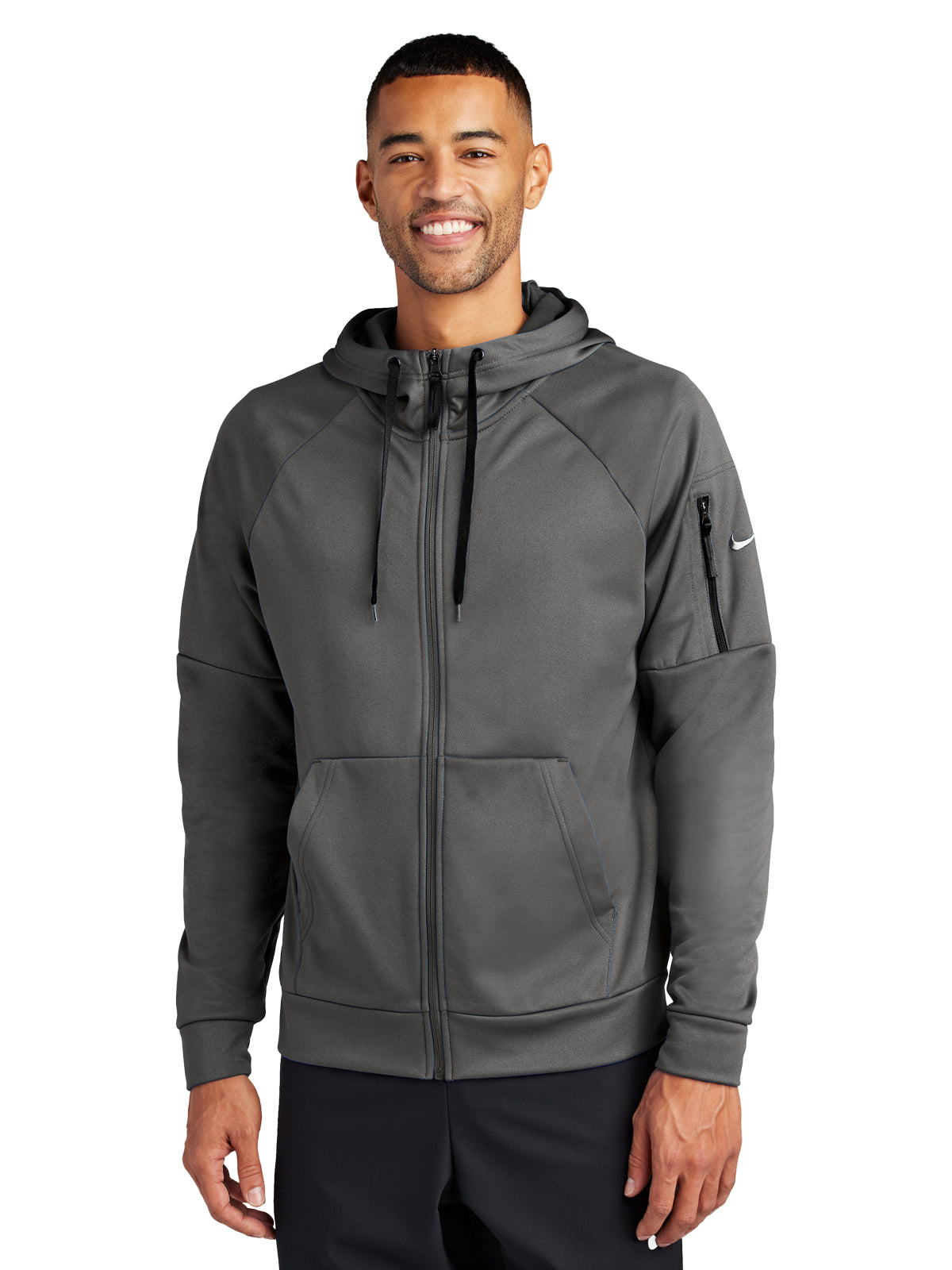Men's Three-Pocket Therma-FIT Pocket Full-Zip Fleece Hoodie - NKFD9859 - Anthracite