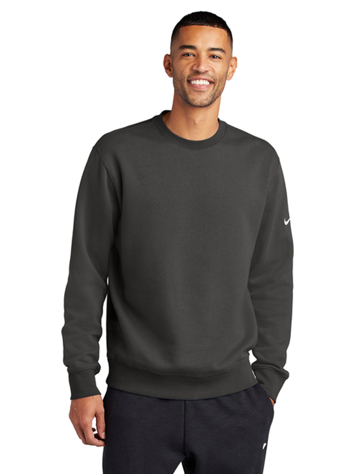 Men's Club Fleece Sleeve Swoosh Crew Neck Sweatshirt - NKFD9863 - Anthracite
