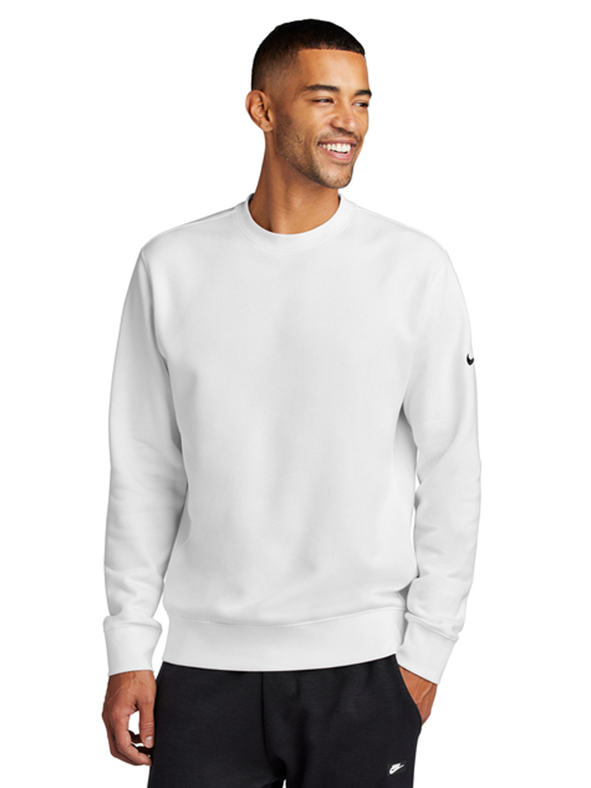 Men's Club Fleece Sleeve Swoosh Crew Neck Sweatshirt - NKFD9863 - White