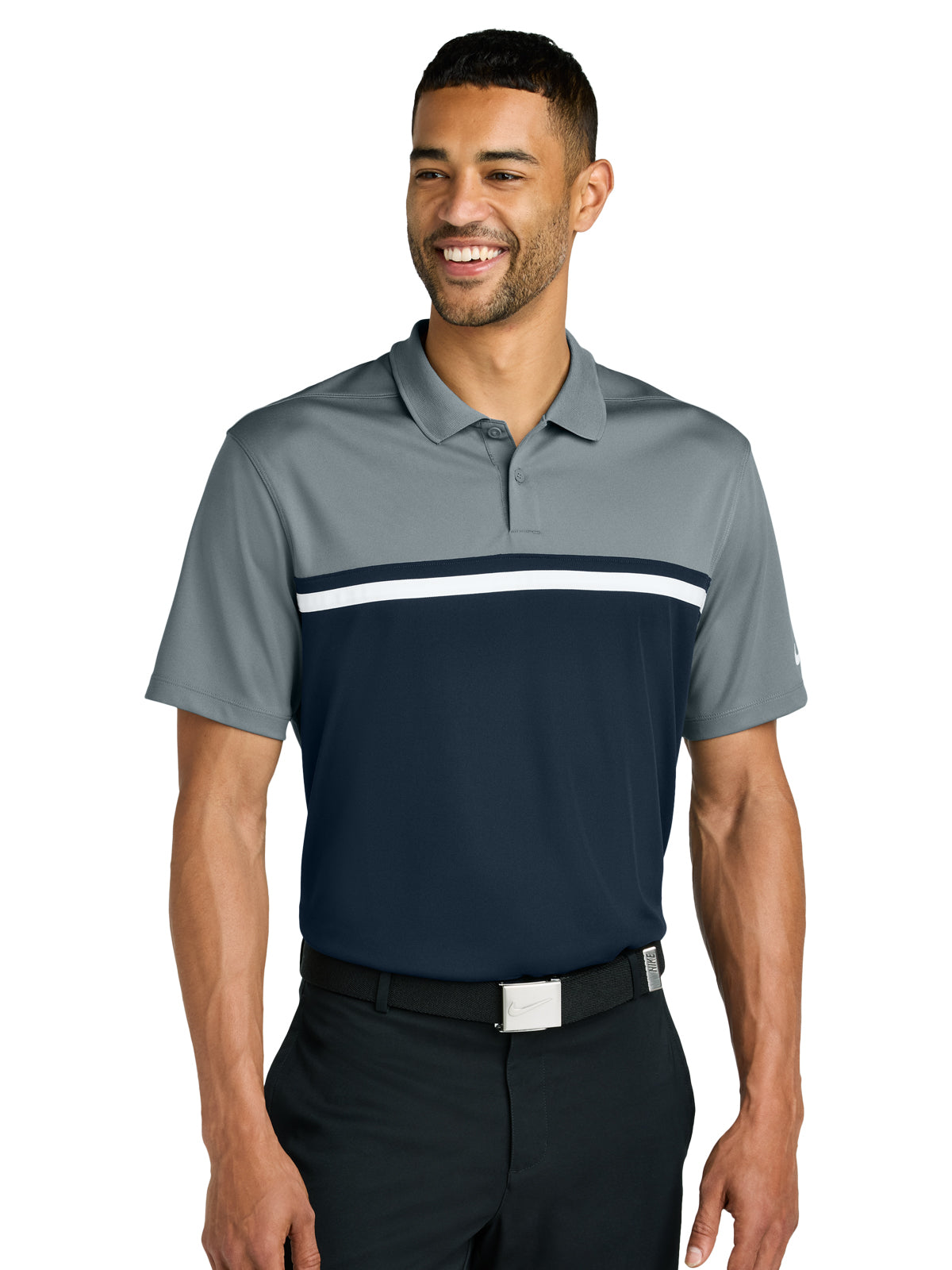 Men's Dri-FIT Victory Colorblock Polo - NKFQ3968 - Cool Grey/ Navy/ White