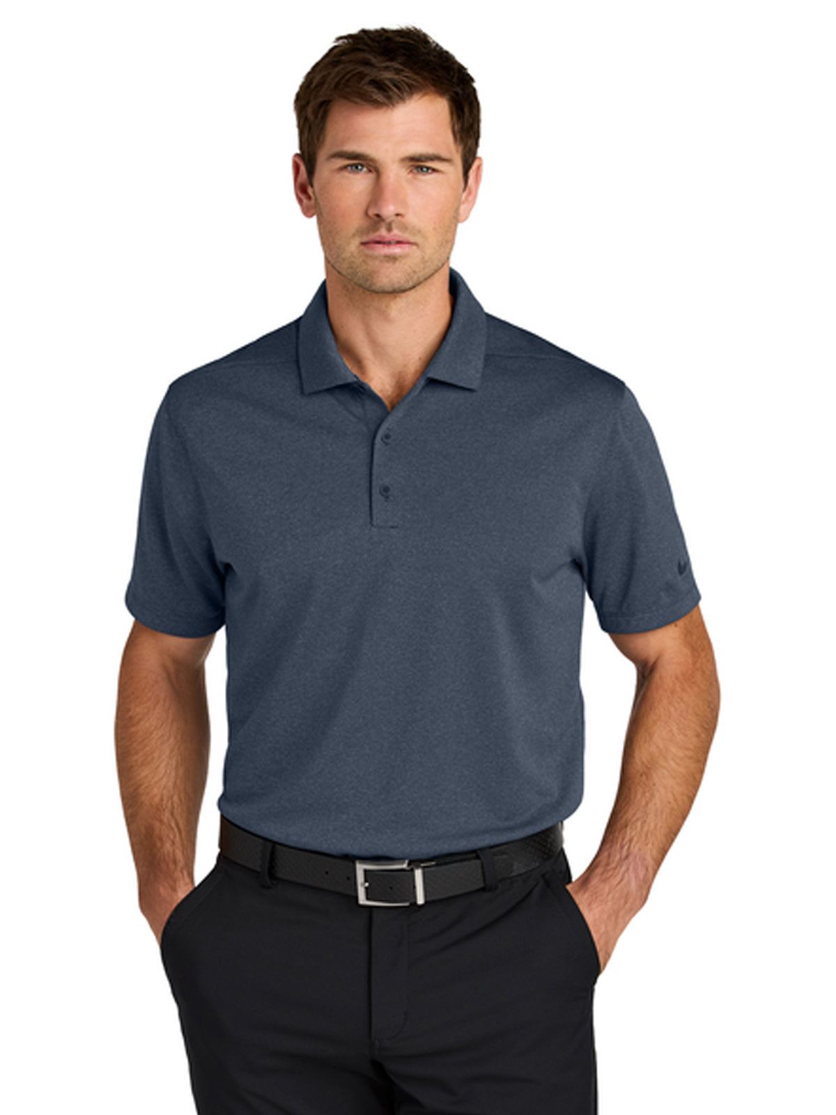 Men's Pocketless Smooth Heather Polo - NKFQ4794 - Navy Heather