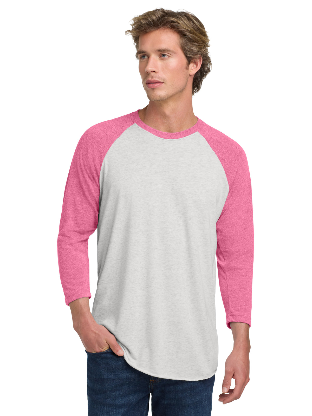 Unisex 3/4 Sleeve Raglan Tee - NL6051 - Vintage Pink/Heather White