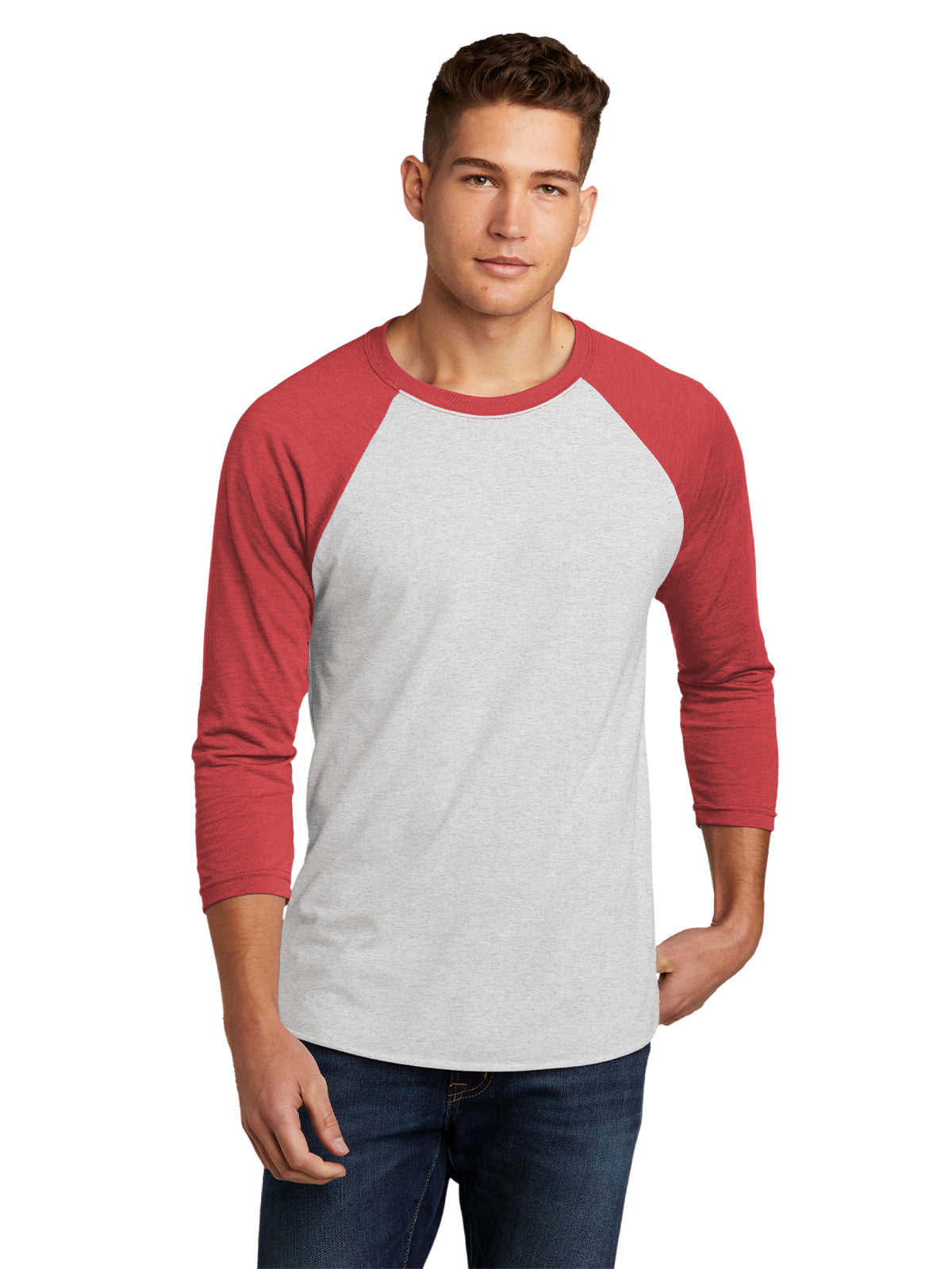 Unisex 3/4 Sleeve Raglan Tee - NL6051 - Vintage Red/Heather White