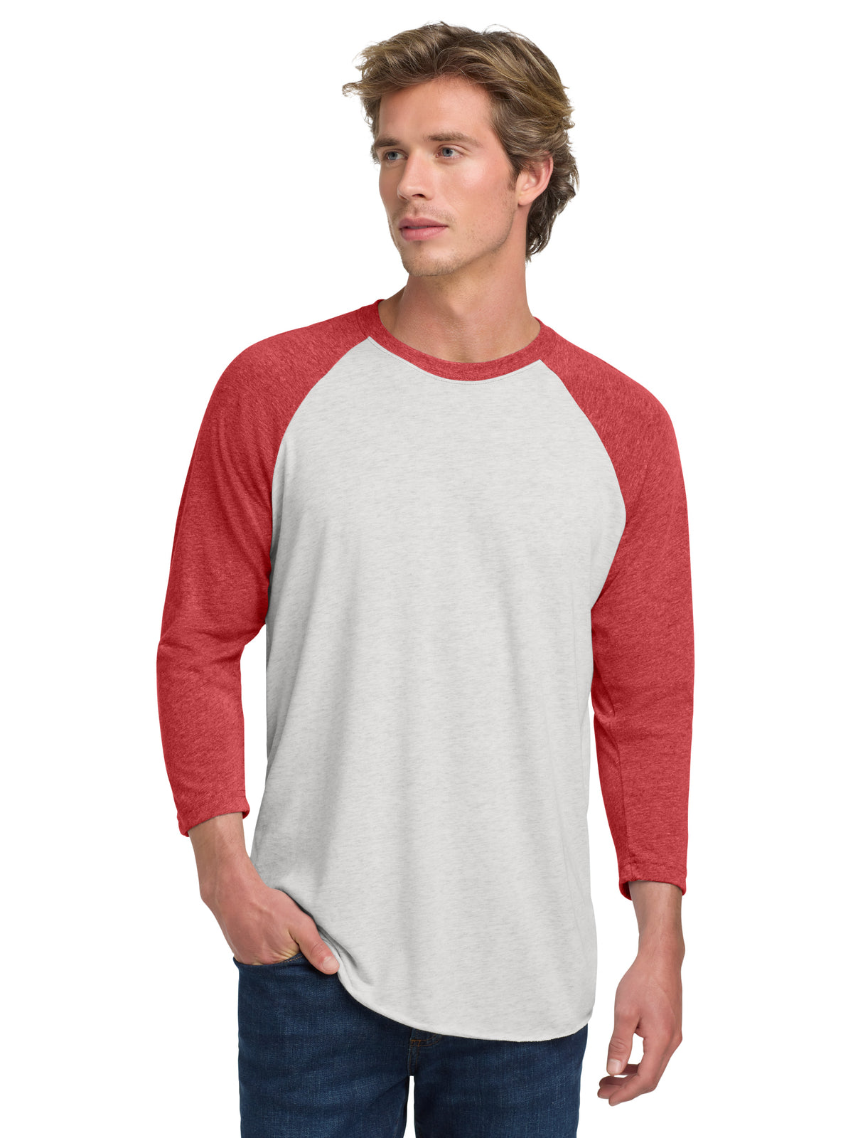 Unisex 3/4 Sleeve Raglan Tee - NL6051 - Vintage Red/Heather White
