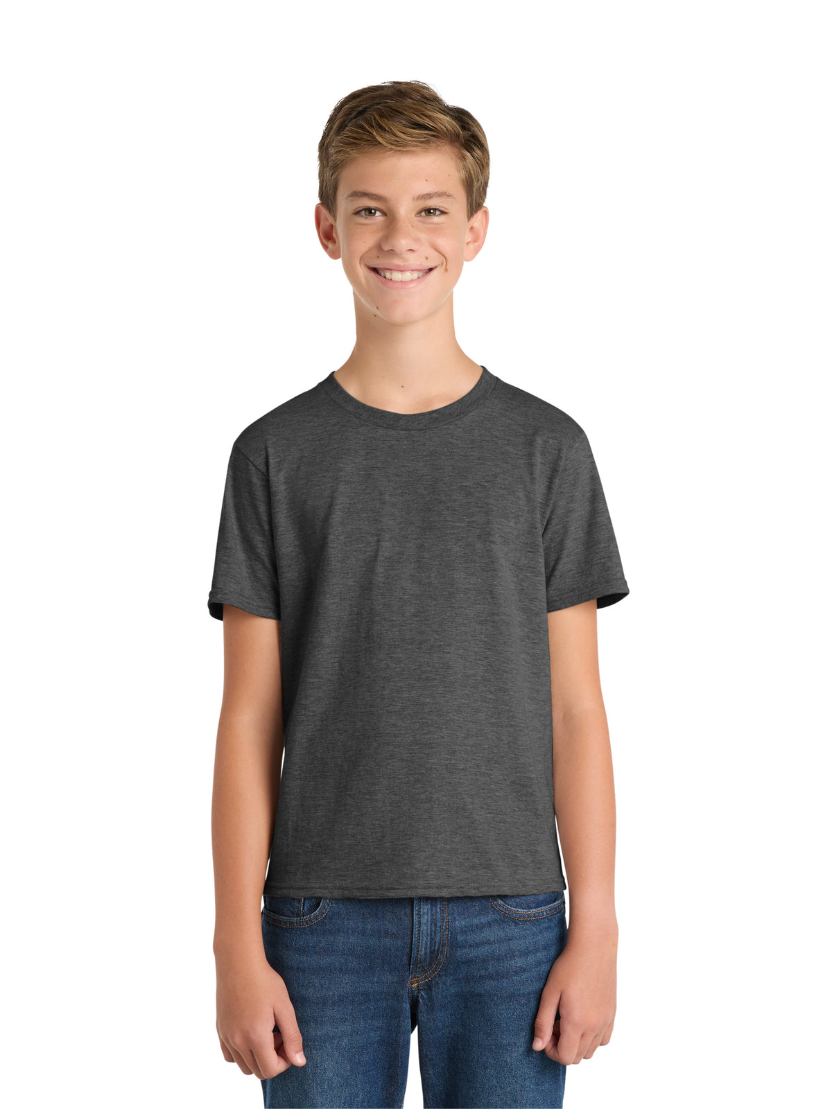 Boy's Pocketless Short Sleeve Tee - PC450Y - Dark Heather Grey
