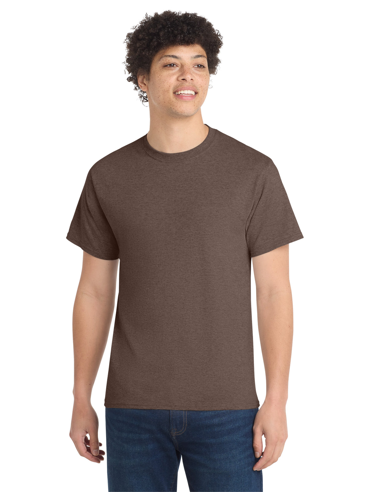 Men's Pocketless Core Cotton Tee - PC54 - Heather Dark Chocolate Brown